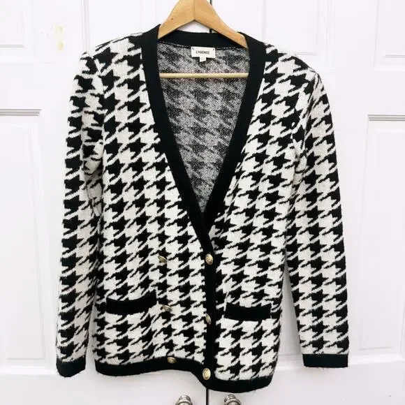 L'AGENCE Maddy Houndstooth Double Breasted Cardigan